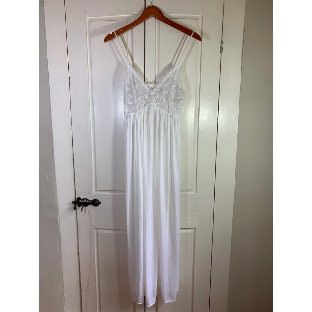 Delicates White Vintage Lace Nightgown Maxi Dress Pearl Sequin Embellished Small